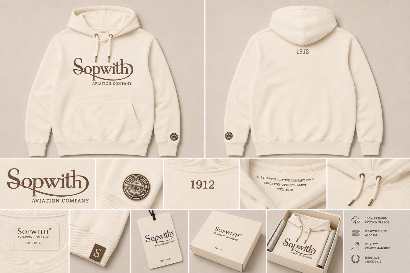 Sopwith Aviation Company cream cotton hoodie