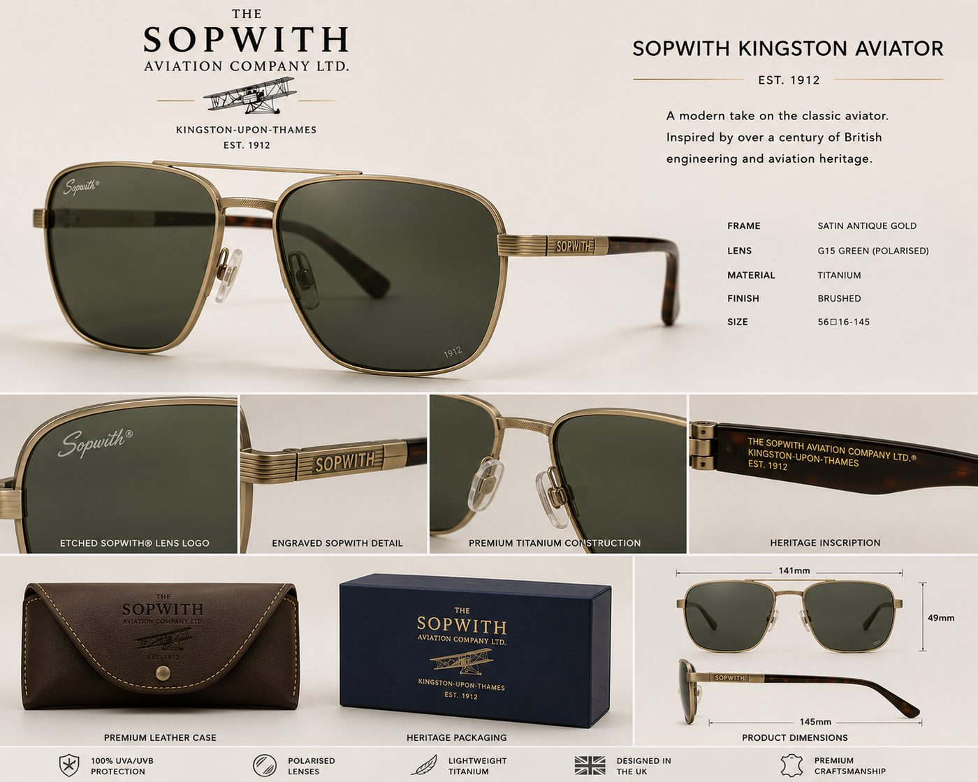 Sopwith Kingston Aviator titanium sunglasses