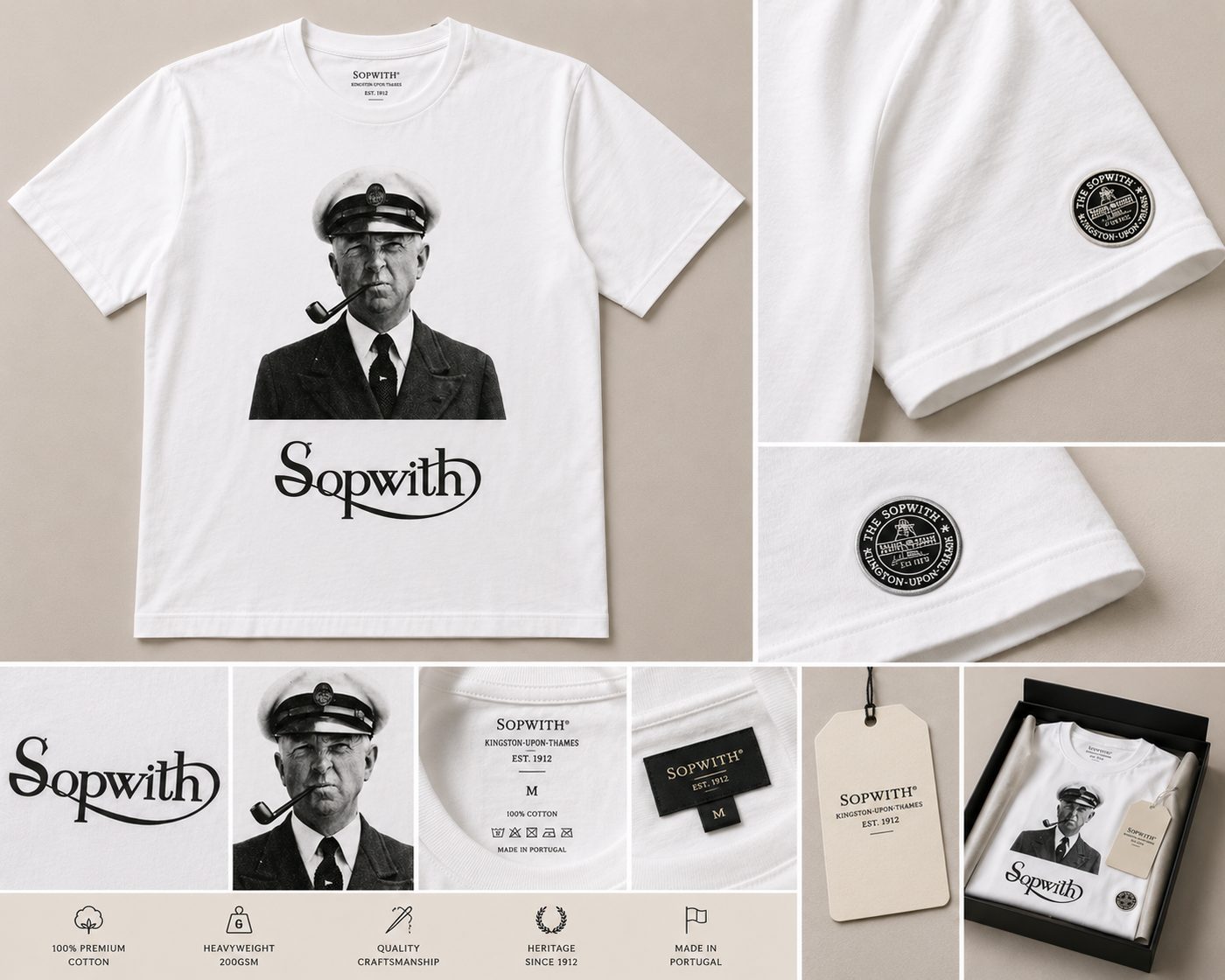 Sopwith t-shirt printed with a portrait of Sir Thomas Sopwith