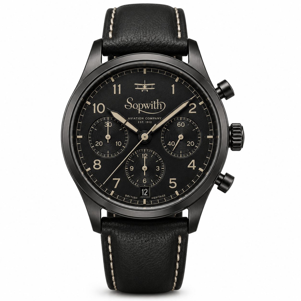 Sopwith chronograph watch with black dial
