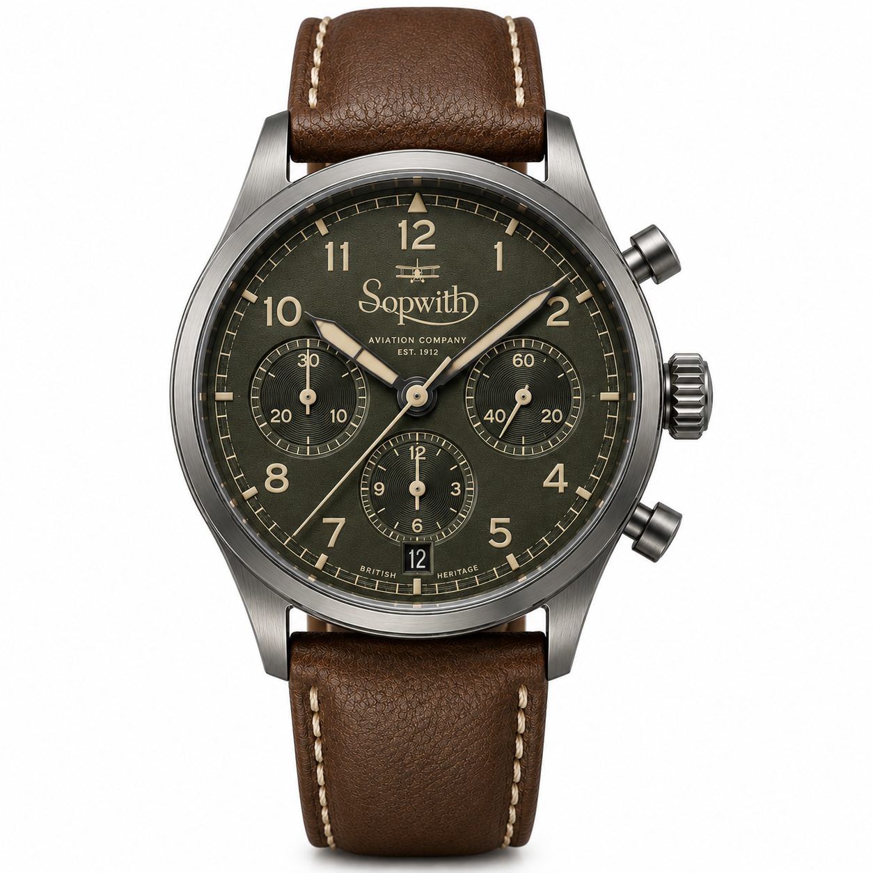 Sopwith chronograph watch with green dial